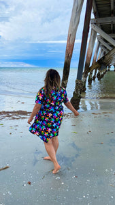 Rainbow Floral Short Sleeve Stretch Frock. SIZE XS (10/12)