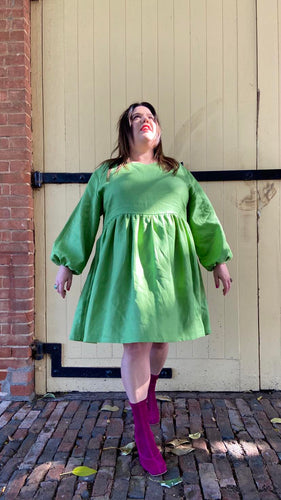 Fiona Apple Green, Long Sleeve Linen Frock