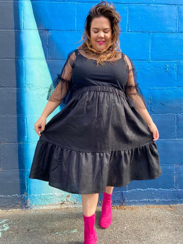 Tiered Black Linen Skirt